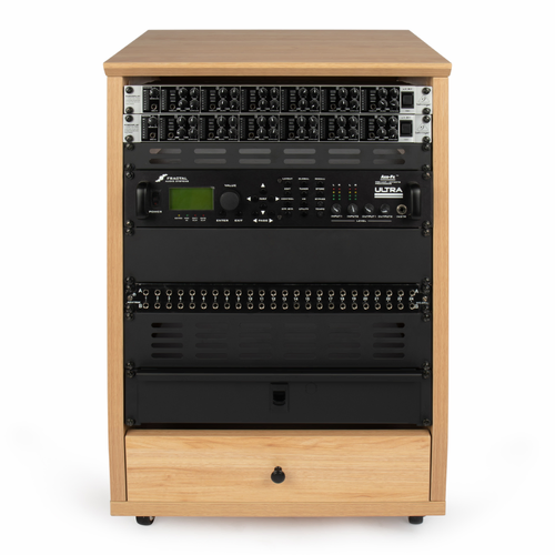 Gator GFW-ELITESTUDIORK12-MPL 12U Angled Studio Rack with Locking Casters - Natural Maple Finish