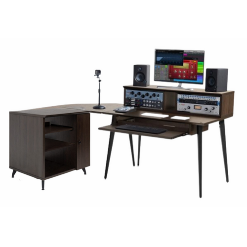 Gator GFW-ELITEDESK-BRN-SET Elite Studio Furniture Set with Desk, Corner Section, Side Cart, and Broadcast Arm