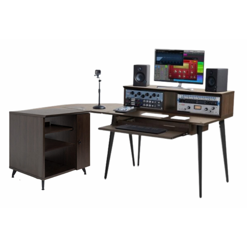 Gator GFW-ELITEDESK-BRN-SET Studio Furniture Set with Desk, Corner Section, Side Cart, and Broadcast Arm