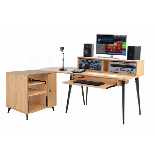 GATOR GFW-ELITEDESK-MPL-SET Elite Studio Furniture Set with Desk, Corner Section, Side Cart, and Broadcast Arm