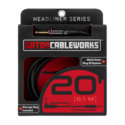 Gator GCWH-INS-20RA Headliner 20ft Straight to Right Angle Instrument Cable
