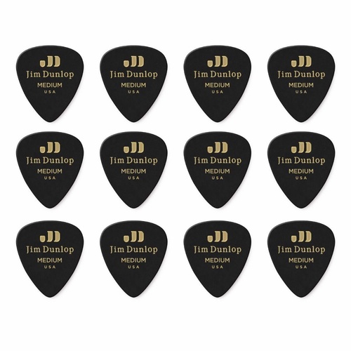12 x Jim Dunlop Genuine Celluloid Black Classic Medium Gauge Guitar Picks *NEW*