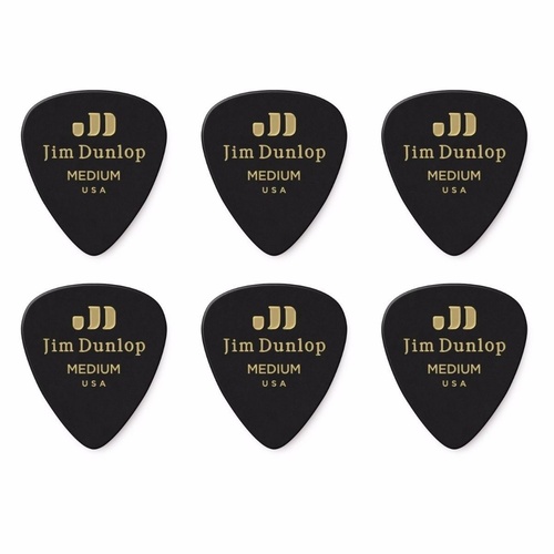 6 x Jim Dunlop Genuine Celluloid Black Classic Medium Gauge Guitar Picks *NEW*