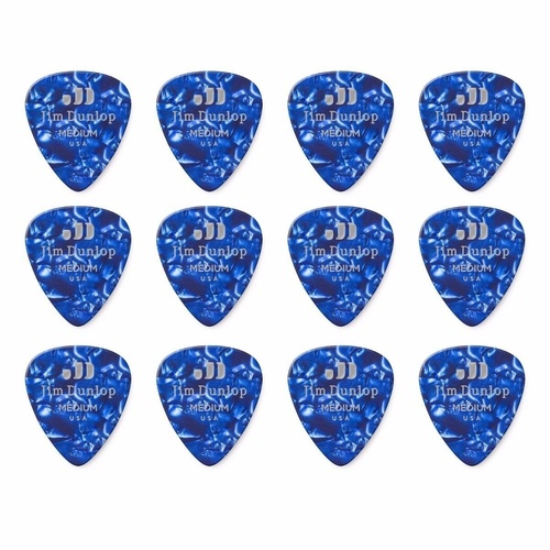 12 x Jim Dunlop Genuine Celluloid Blue Pearloid Medium Gauge Guitar Picks *NEW*