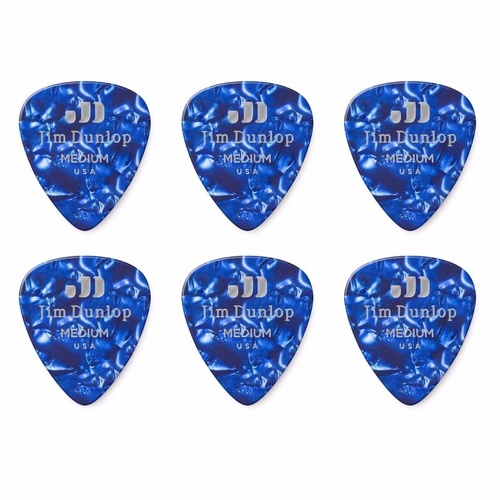 6 x Jim Dunlop Genuine Celluloid Blue Pearloid Medium Gauge Guitar Picks *NEW*