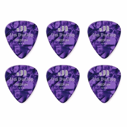 6 x Jim Dunlop Genuine Celluloid Purple Pearloid Medium Gauge Guitar Picks *NEW*