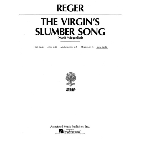 Reger - Virgins Slumber Song Low Voice D Flat
