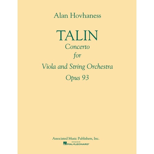 Hovhaness - Talin Concerto Op 93 Viola/So Score/Parts