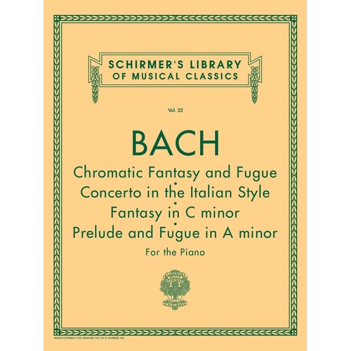 Bach - Chromatic Fantasy/Concerto Etc Piano (Softcover Book)