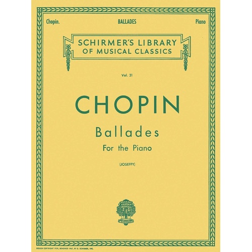Chopin - Ballades For Piano Ed Joseffy (Softcover Book)