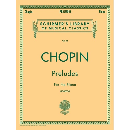 Chopin - Preludes For Piano Ed Joseffy (Softcover Book)
