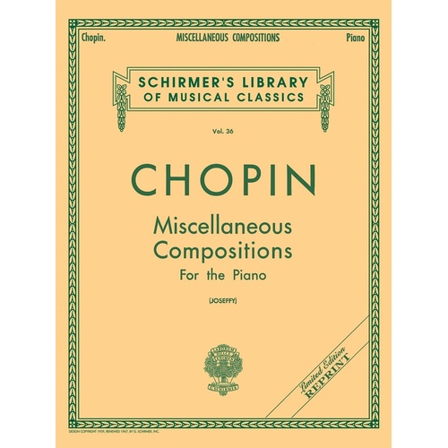 Chopin - Miscellaneous Compositions For Piano (Softcover Book)