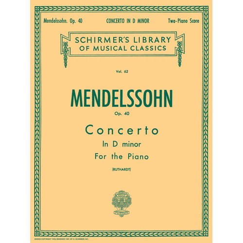 Schirmer - Mendelssohn - Concerto No 2 D Min Op 40 2P4H