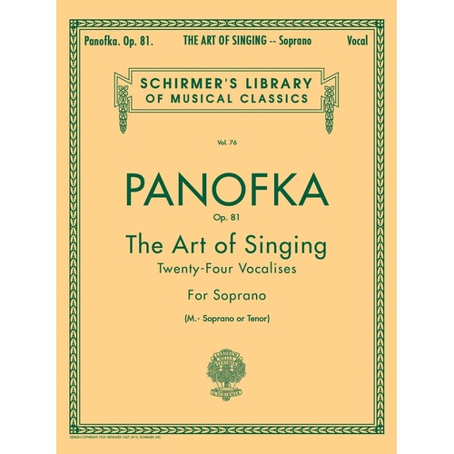 Schirmer - Panofka - The Art Of Singing Op 81 Soprano
