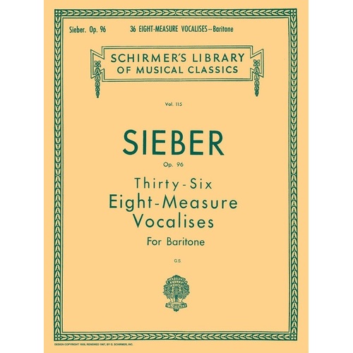 SIEBER 36 Vocalises Op. 96 for Baritone - G. Schirmer, 20 Pages