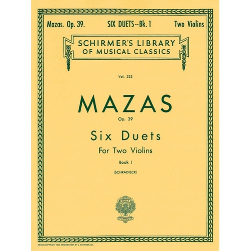 Mazas 6 Duets Op 39 Book.1 Lib.333 Violins 