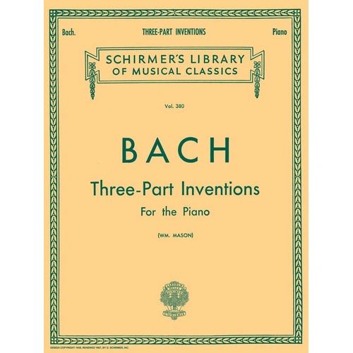 Bach - Three Part Inventions for Piano, 36 Pages, Schirmer Library of Classics