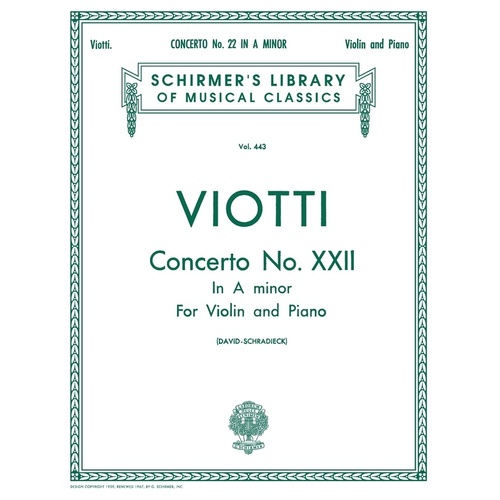 Viotti - Concerto No 22 A Minor Violin/Piano (Softcover Book)