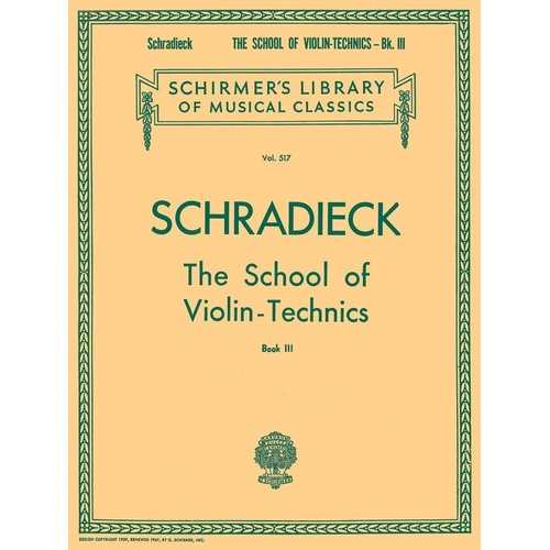 Schradieck School of Violin Technics Book 3, 32 Pages, G. Schirmer, Violin