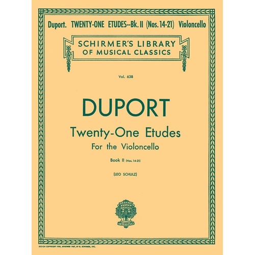Duport 21 Etudes Book 2 for Cello, Publisher: G. Schirmer, Inc., 28 Pages