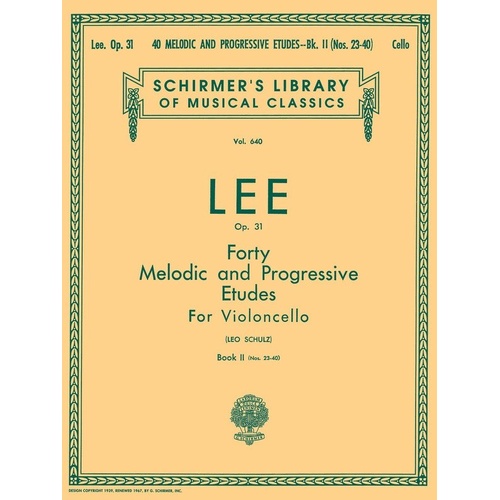 Lee 40 Melodic Progressive Etudes Op 31 Book 2 for Cello