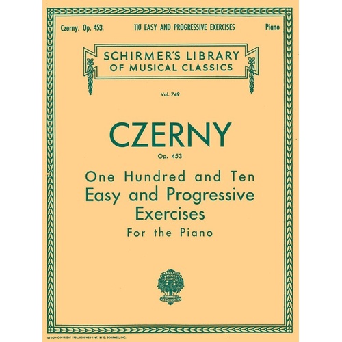 Czerny 110 Easy Progressive Exercises Op. 453 for Piano - 92 Pages