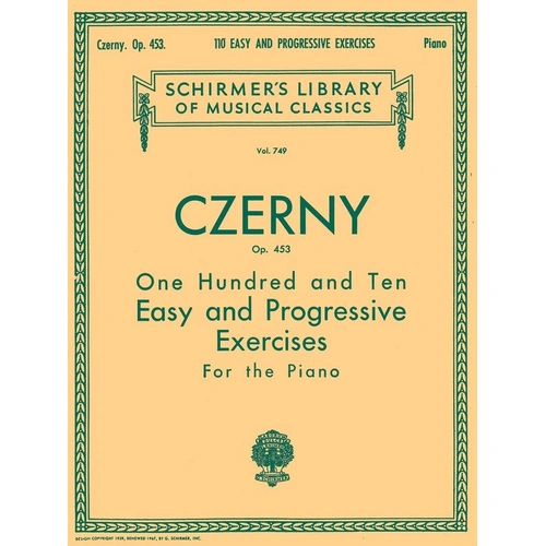 Czerny 110 Easy Progressive Exercises Op. 453 for Piano, 92 Pages, G. Schirmer