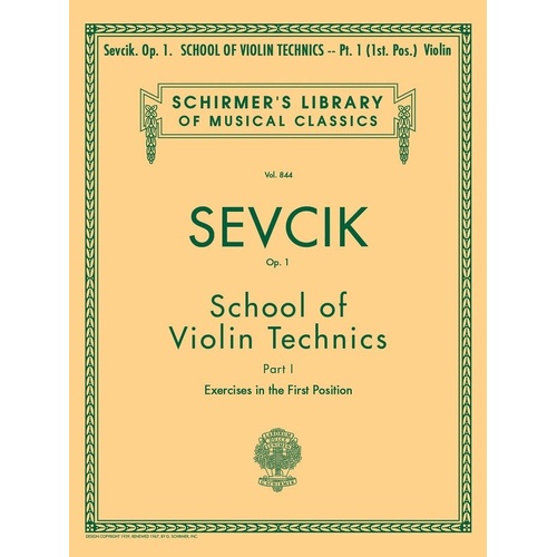 Sevcik - School of Violin Technics Op. 1 Part 1 for Unaccompanied Violin, 44 Pages, Publisher: G. Schirmer, Inc.