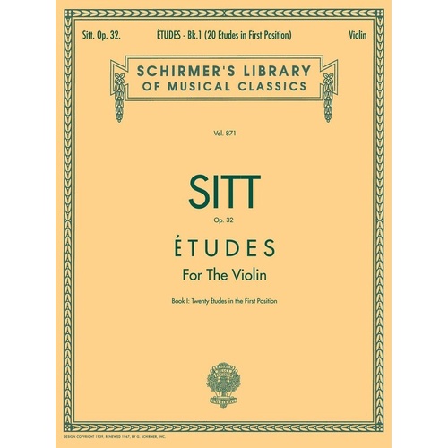 SITT Etudes Op 32 Book 1 for Unaccompanied Violin by G. Schirmer, 20 Pages