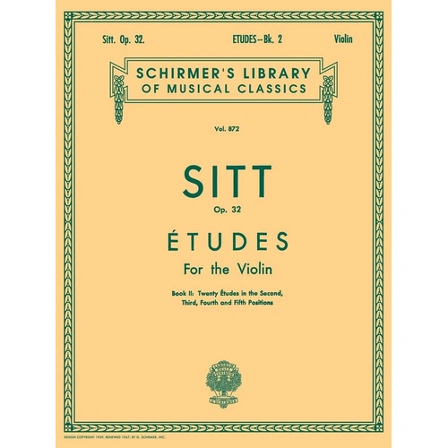 SITT Etudes Op 32 Book 2 for Unaccompanied Violin, G. Schirmer, 20 Pages