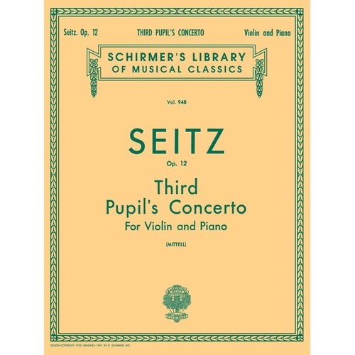 Seitz - Pupils Concerto No 3 Violin/Piano (Softcover Book)