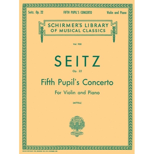 Seitz - Pupils Concerto No 5 In D Op 22 Violin/Piano (Softcover Book)