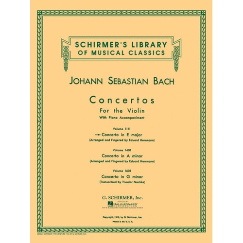 Bach Concerto E Major Lib.1111 Violin/Piano 