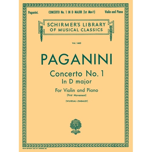 Paganini Conc.1 In D Lib.1460 Violin/Piano 