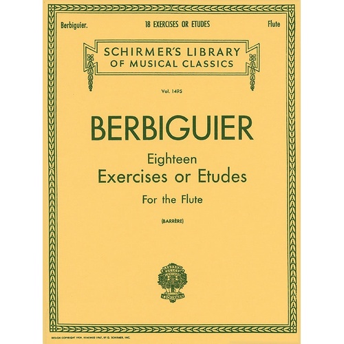 Berbiguier - 18 Exercises Or Etudes For Flute (Softcover Book)