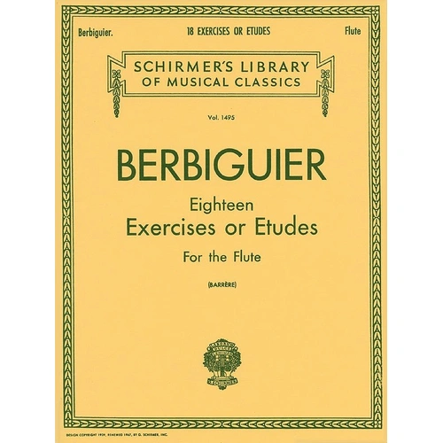 Berbiguier - 18 Exercises Or Etudes For Flute (Softcover Book)