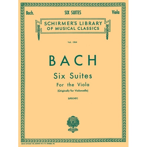 Bach - Six Suites for Viola, Viola Solo, 56 Pages, G. Schirmer, Inc., Schirmer's Library of Musical Classics
