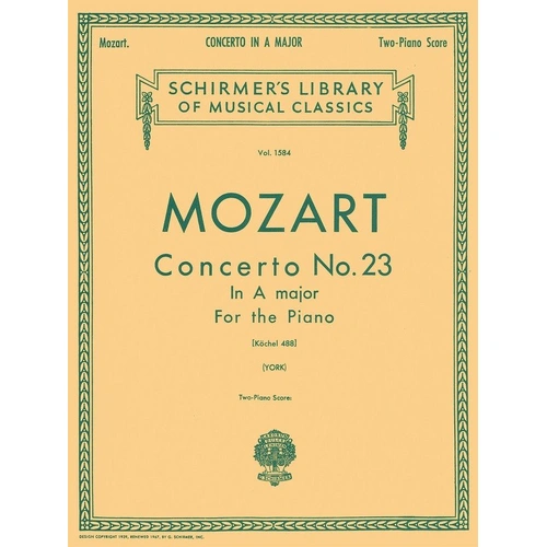 Mozart Concerto No 23 A Major K 488 for 2 Pianos 4 Hands, 84 Pages, Publisher G. Schirmer