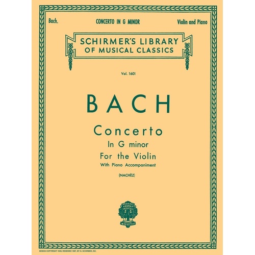 Bach Concerto G Minor Lib.1601 Violin/Piano 