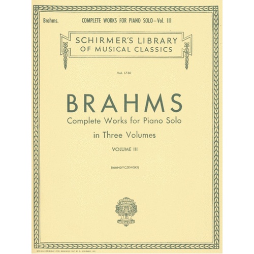 Brahms Complete Works 3 Lib.1730 Piano 