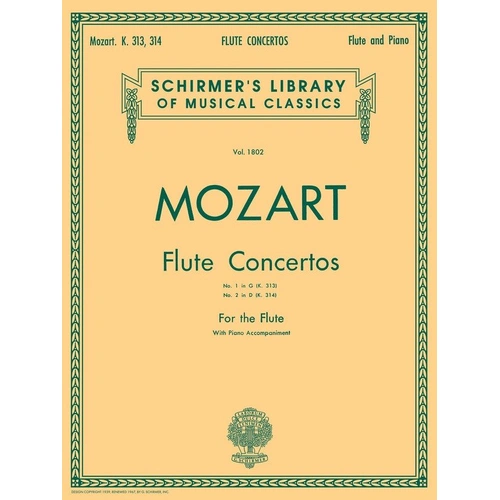 Mozart - Concertos Nos 1 & 2 K313 K314 for Flute and Piano, 52 Pages, Published by G. Schirmer, Inc.
