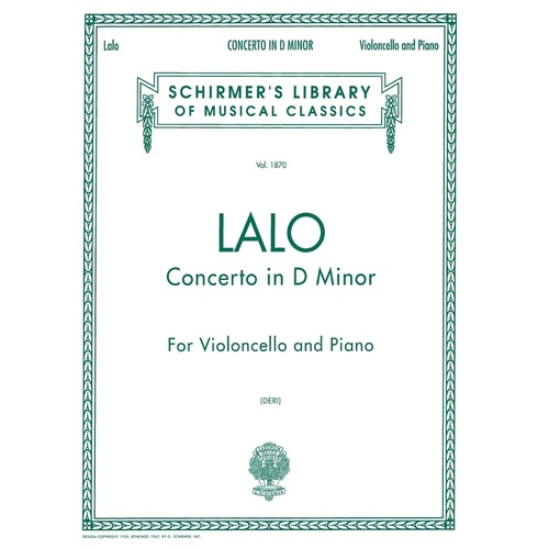 Lalo Concerto D Minor Lib.1870 Cel/Piano 