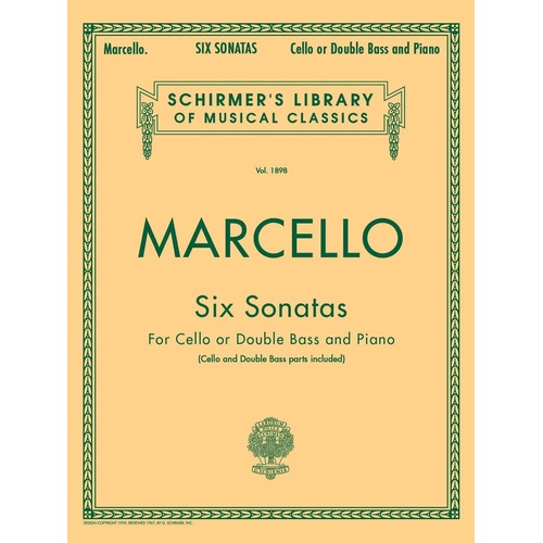Marcello - 6 Sonatas Cello Or Double Bass/Piano (Softcover Book)