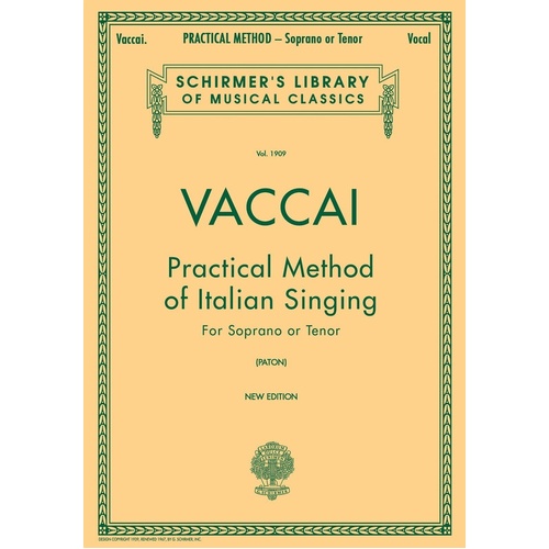 Schirmer - Vaccai - Practical Method Italian Singing Sprano/Tenor