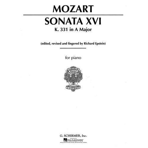 Mozart Sonata No. 16 in A Major K 331 for Piano - 20 Pages, Piano Solo, Published by G. Schirmer, Inc.