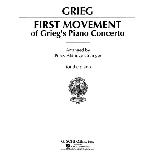 Grieg 1st Movement Piano Concerto Arranged by Grainger - Piano Solo, 12 Pages, Publisher: G. Schirmer, Inc.
