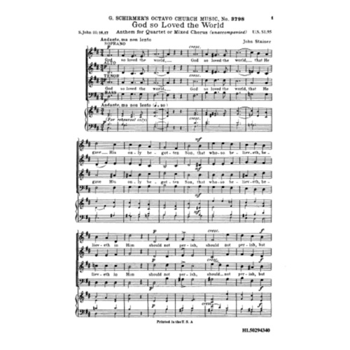 Schirmer - God So Loved The World SATB A Cappella