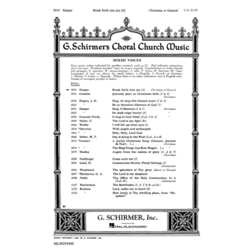 Schirmer - Break Forth Into Joy SATB/Soprano Solo