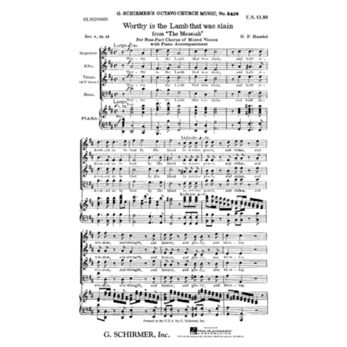 Schirmer - Worthy Is The Lamb That Was Slain SATB