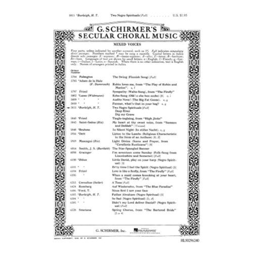 Schirmer - 2 Negro Spirituals Deep River & Dig My Grave SATB